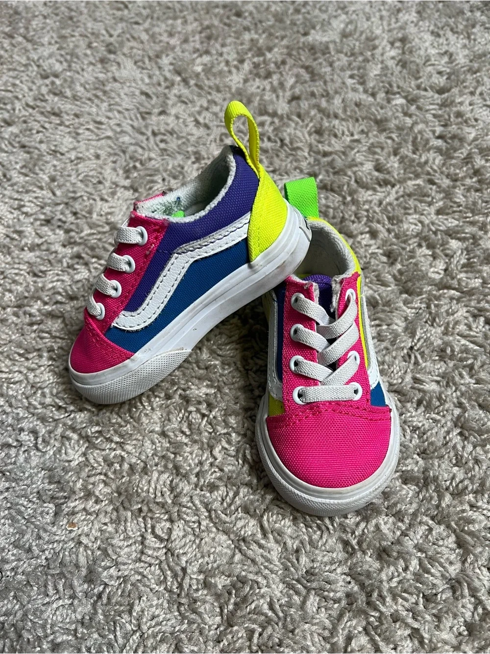 4 Vans Kids Pink & Blue Canvas Sneakers with Neon Accents